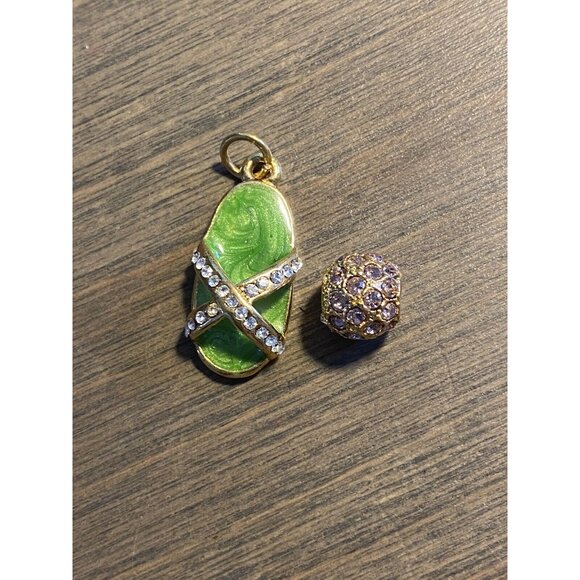 Firenza Flip Flop Enamel Sandal Shoe + Crystal beaded Ball Charms New - Picture 1 of 4